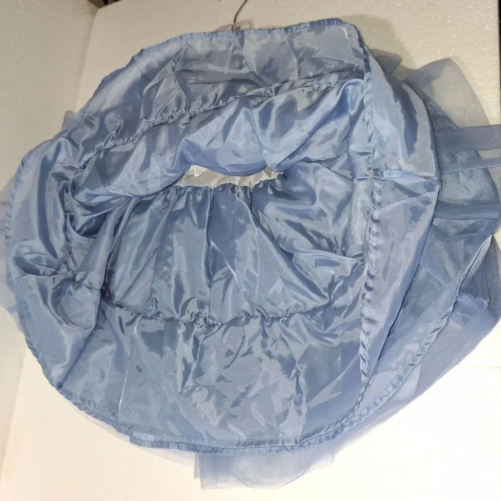 Janie & Jack Girls Dress 12-18 Mos Ivory Blue Embroidered Ruffle Tulle Flare Hem